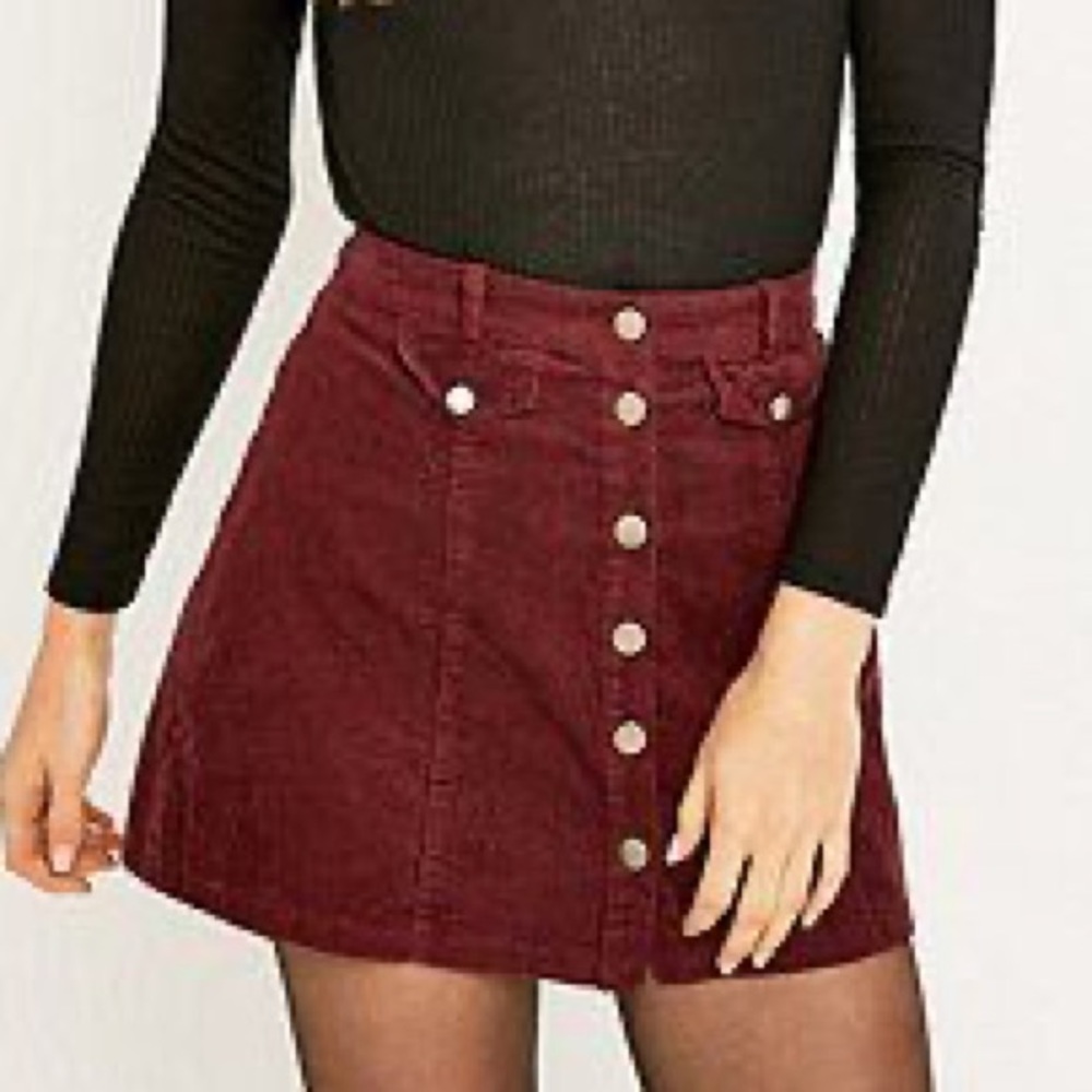 urban outfitters burgundy corduroy button up skirt